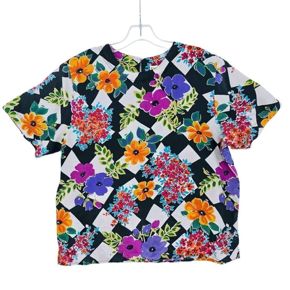 Vintage 80s Silktime Short Sleeve Top L